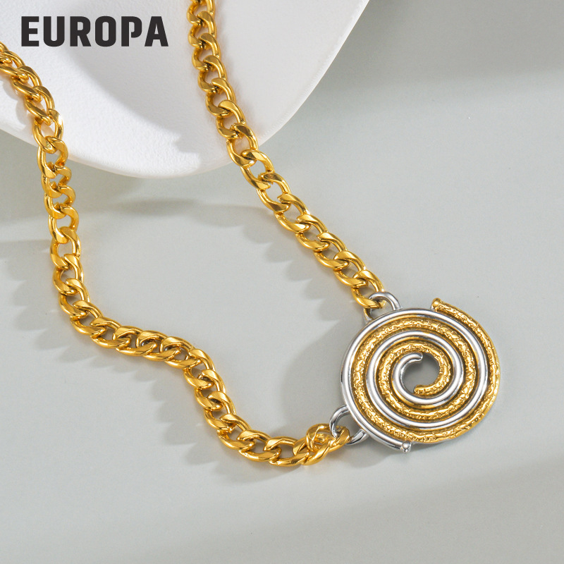 Cross-border explosions metal wind thread disc two-color gold necklace bracelet Joker commuter stainless steel suit wholesale