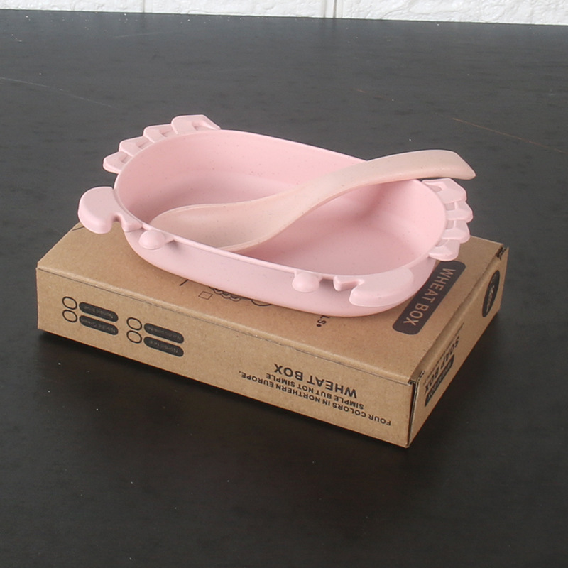 Plato Infantil con Cuchara de Paja de Trigo Resistente a Caídas para Niños y Estudiantes