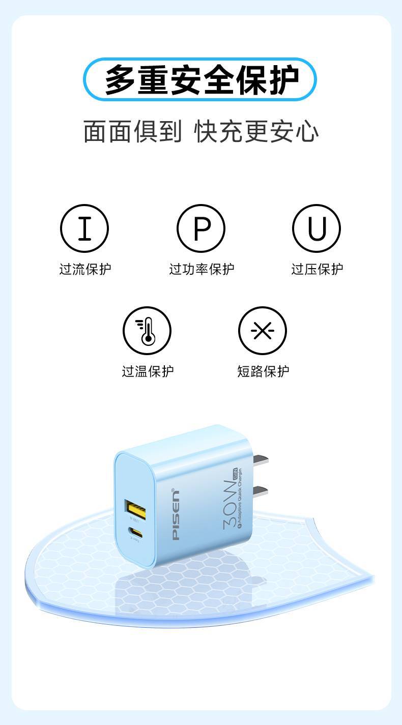 PISENQUICK亮面30W雙口GaN快充充電器(FYD-