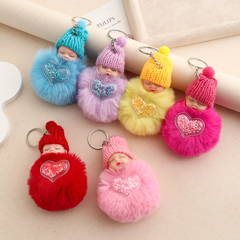 Amor dorado muñeca de sueño imitación de conejo bola de pelo colgante lindas bolsas escolares colgantes para niñas joyas de peluche llaveros
