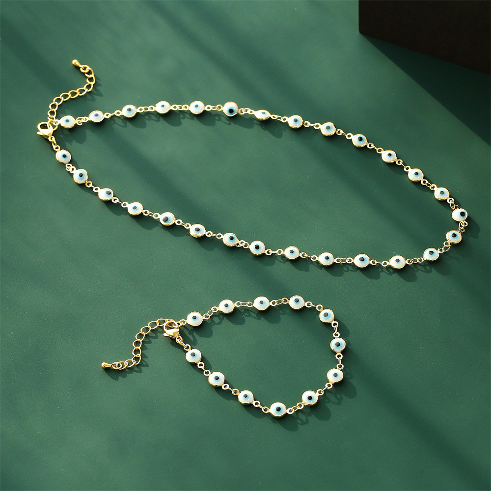 fashion enamel devilu0027s eye splicing chain copper gold-plated necklace