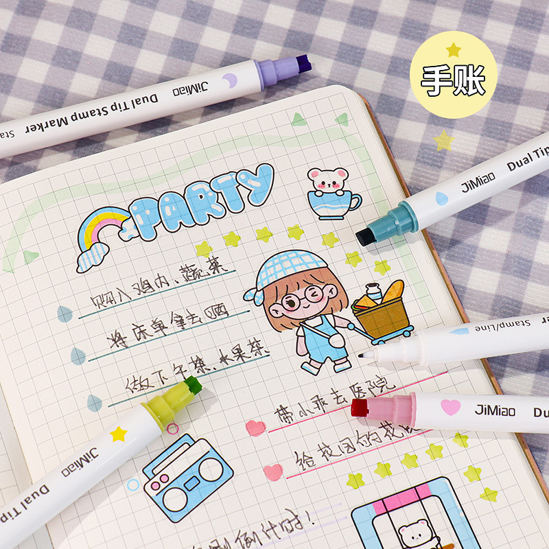 Niños DIY tarjeta de felicitación de la pluma nuevo patrón de doble cabeza creativo marcador pluma Sello pluma estilo japonés pequeño Qing cuenta novato cepillo