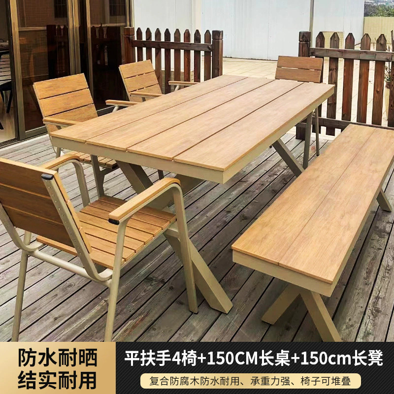 Barrazos planos 4 sillas + mesa larga de 150 cm + banco de 150 cm