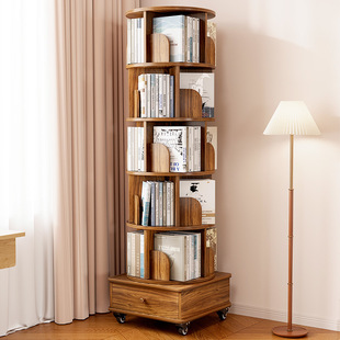 Rotating Bookshelf 360 Floor-Standing Living Room Storage Rack Household Wheeled Mobile Student Picture Book Rack Bookcase Wholesale
