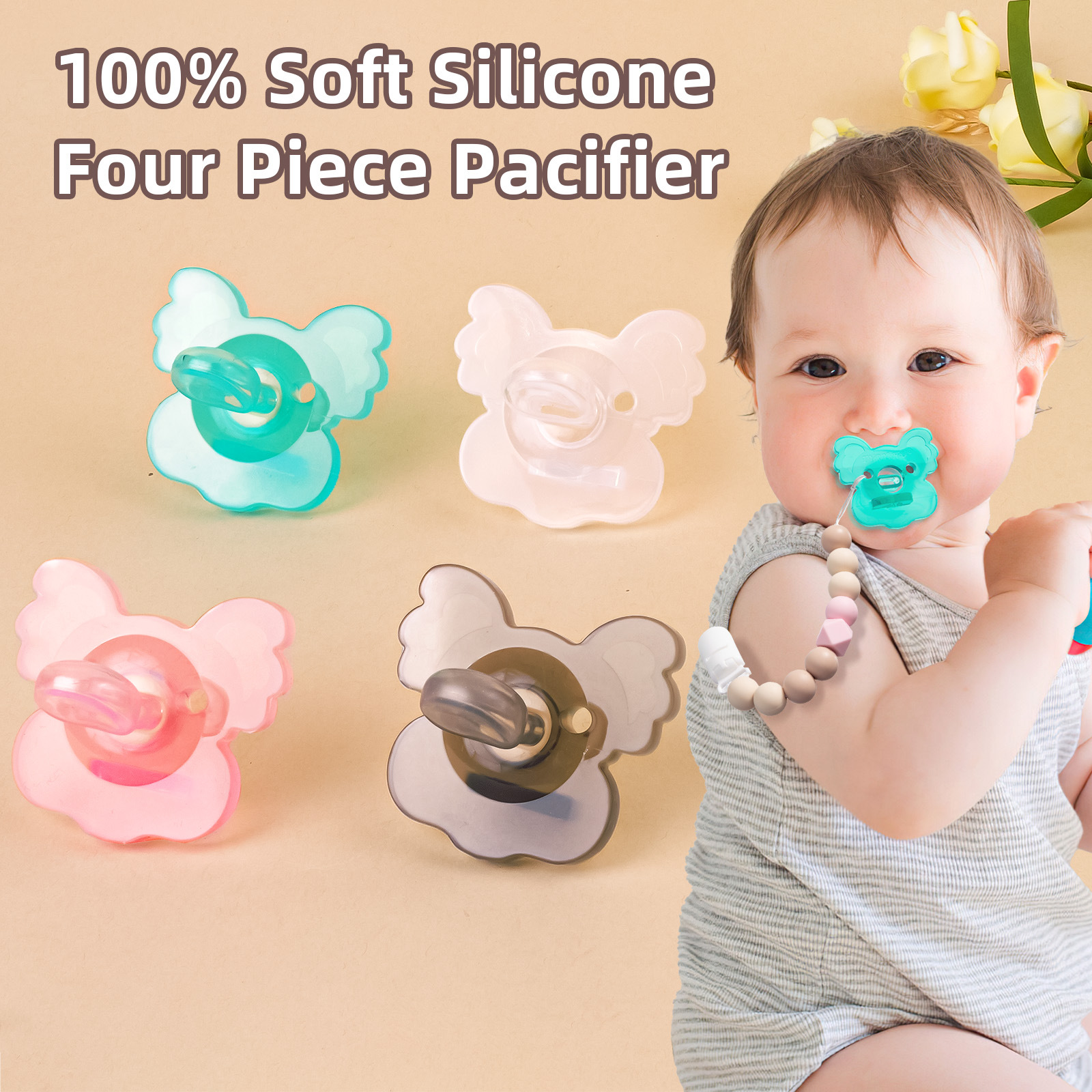 Flat Head Pacifier Popular Baby Product Anti-Buck Teeth Koala Liquid Pacifier Teething Food Grade