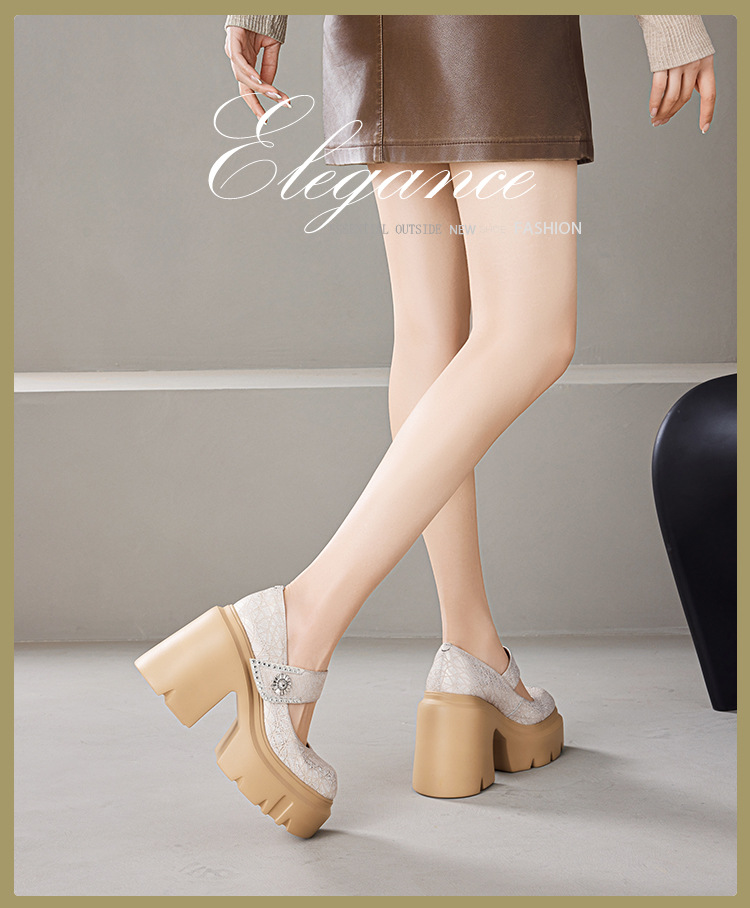 Giày Mary Jane nữ da thật gót cao 12 cm đế dày phong cách Pháp — màu đen chi tiết 1