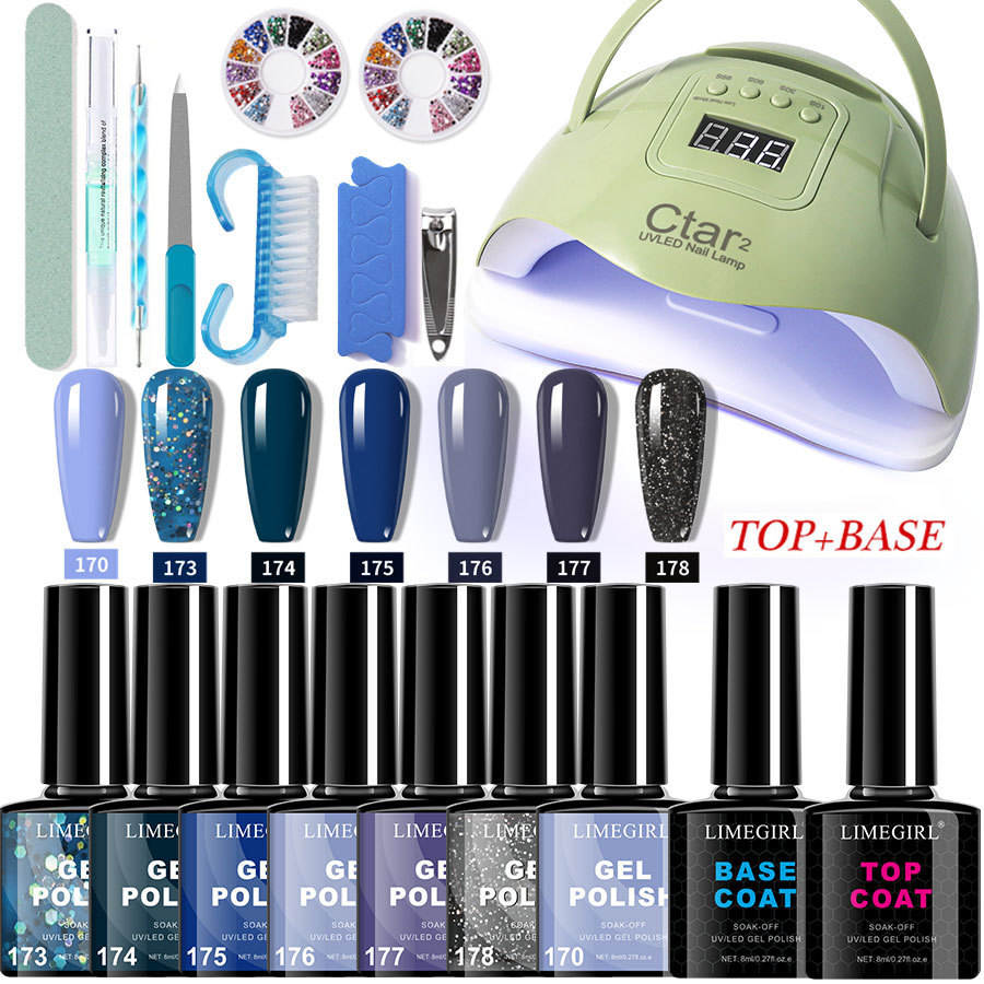 Conjunto de herramientas de manicura transfronterizas conjunto completo de pegamento de esmalte de uñas conjunto de pegamento de sello de base función conjunto de luz de manicura