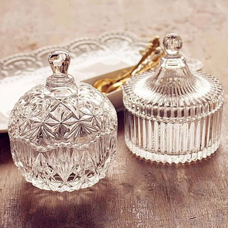 European style Glass Candy jar transparent With cover Storage tank Fruit bowl Seasoning Box Tea pot Ashtray Return ceremony suit