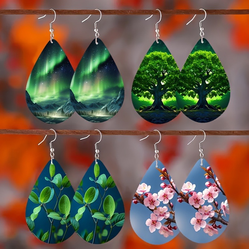 double-sided wooden earrings drop-shaped
