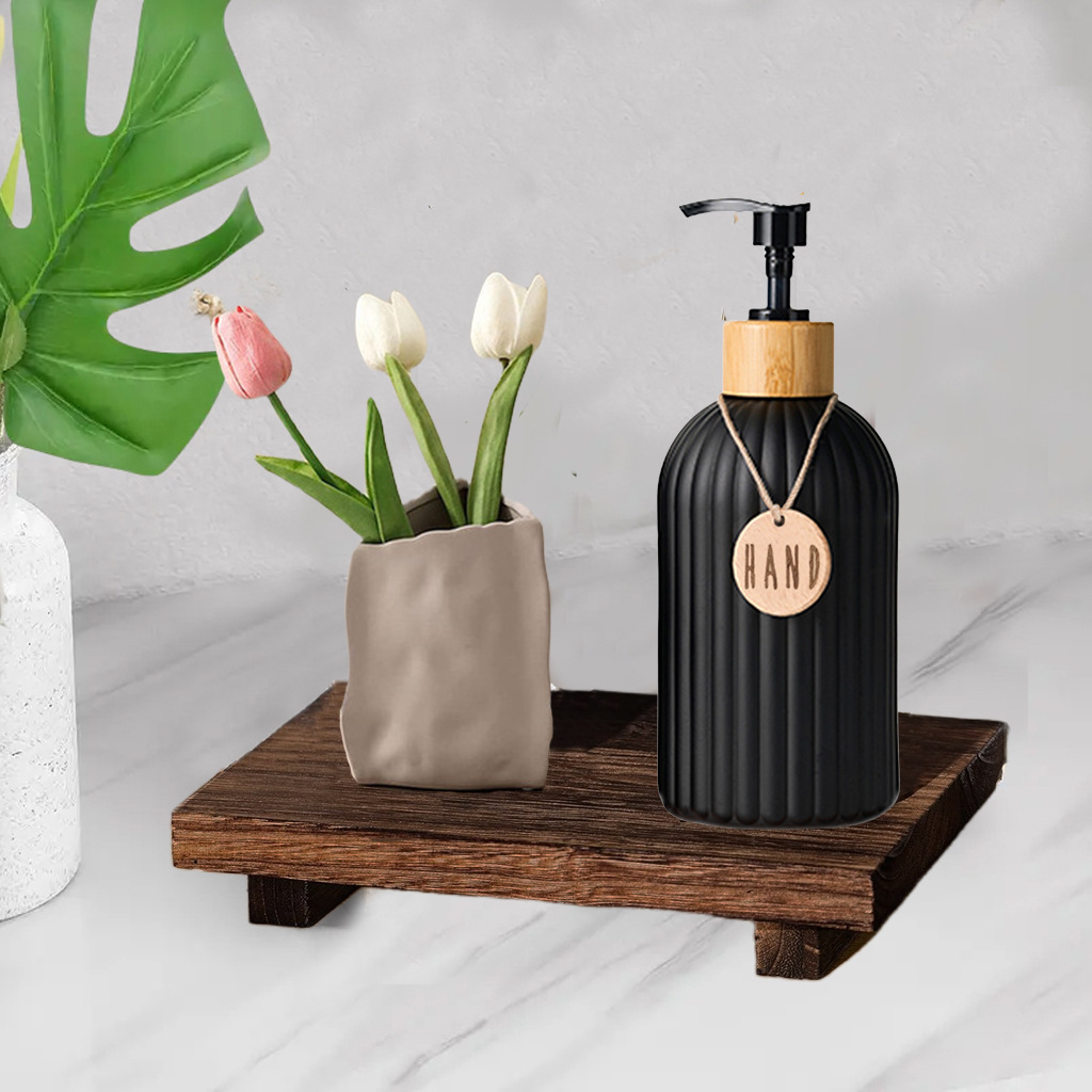 Bathroom wooden tray soap toiletries rack small low stool green radish flower pot wooden base decoration storage rack