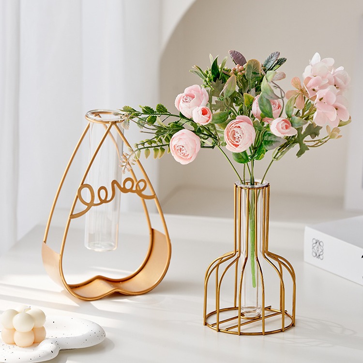 Decoración de vasijas modernas simples ligeras de lujo hogar sala de estar dormitorio comedor decoración de metal tubo de ensayo vasijas hidropónicas