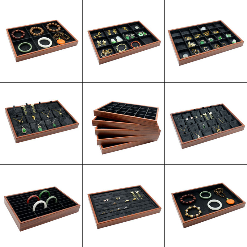 Jewelry storage tray wooden large capacity earrings necklace jewelry classification box display jewelry plate manufacturers straight hair