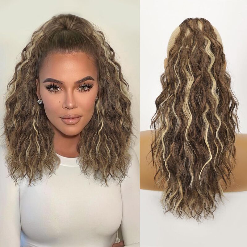 Xuchang ウィッグ Yuanyang 18inch ポニーテールウィッグ女性用ウールカーリーロングカーリーヘアコーンパーマウォーターリップルポニーテールウィッグ女性用|undefined