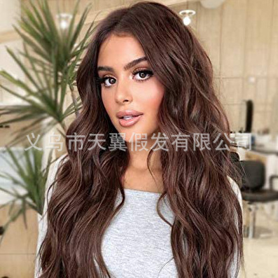 Dark brown curly wavy wig middle part dark brown long wavy wig synthetic heat resistant fiber wig