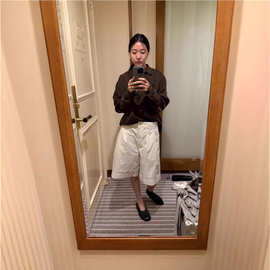 现 韩国设计师noth*ng wri*ten高腰捏褶休闲五分裤韩系女装高级感