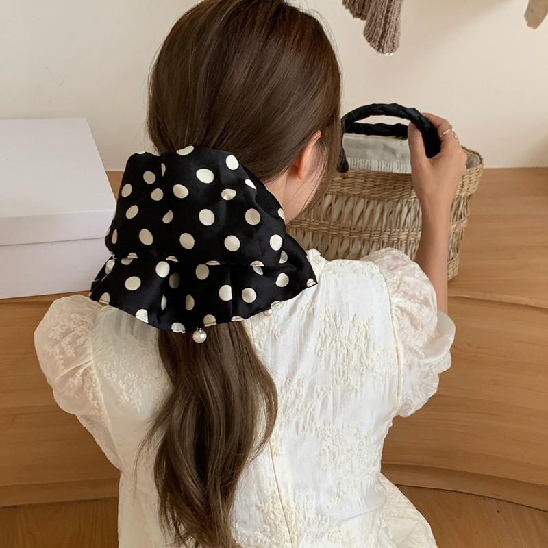 特大水玉模様のヘアゴム 2025 新しいサテンの高級韓国風ヘアゴムヘアボールヘアゴム|undefined