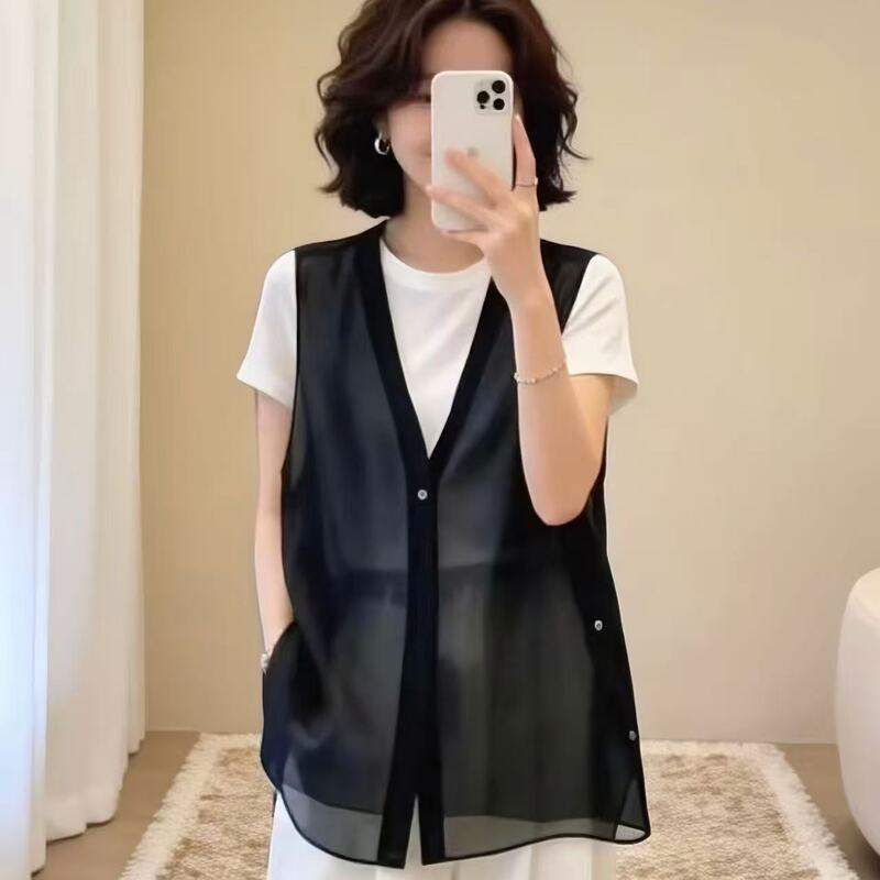 [Summer Hot Item] 2026 New Fashionable Loose-Fitting Slimming Versatile Sleeveless Vest Casual Black Mesh Vest