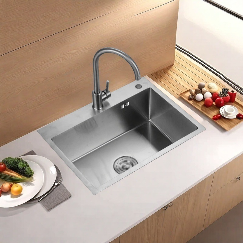 Nuevo fregadero de cocina opcional de dos colores mayorista de acero inoxidable fregadero de mano para aumentar la especificación de la piscina de cocina de un solo canal