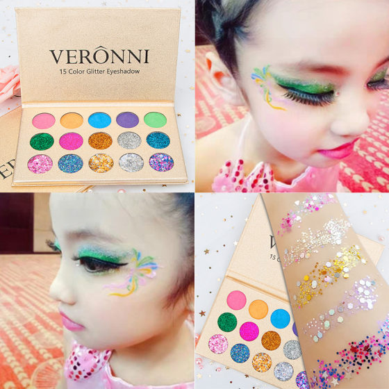 15-color children's stage makeup eye shadow pearlescent glitter sequins makeup plate shiny performance cosmetics manufacturers wholesale
