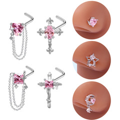 Cross-border Crucifix Butterfly Heart Shaped Zirconium Unique Light Luxury Piercing Jewelry Stainless Steel Nose Stud