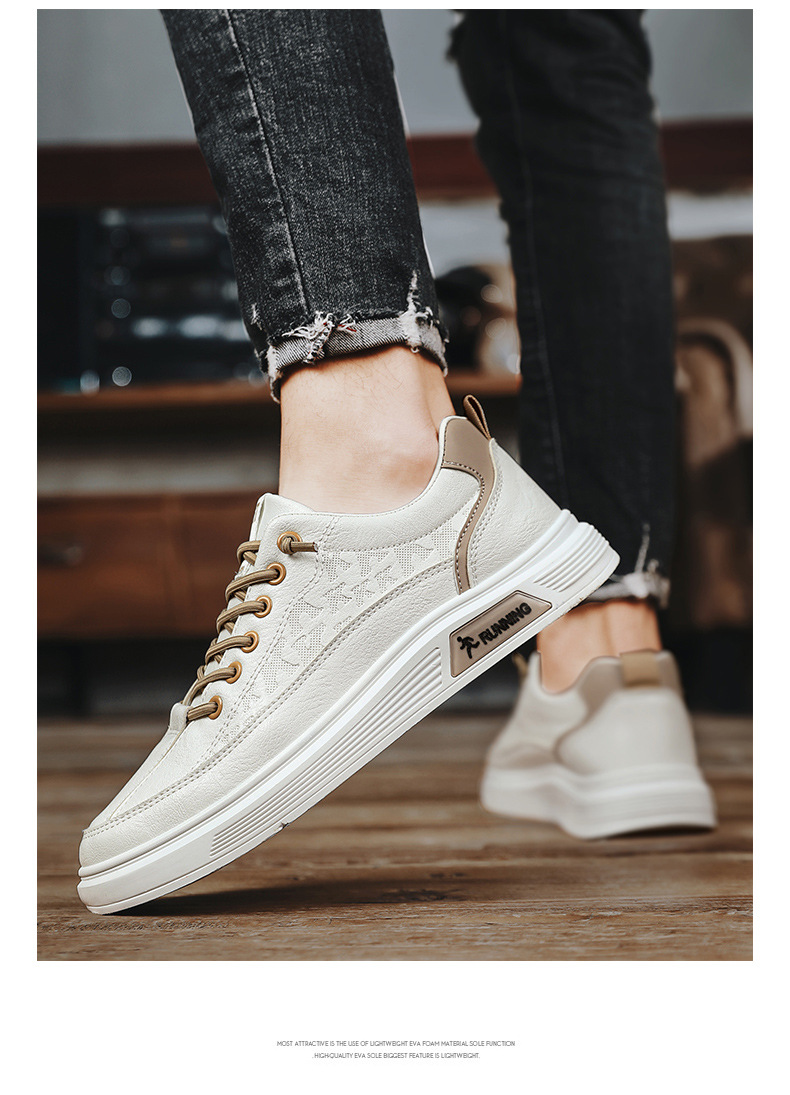 Herren Freizeitschuhe Weiß Flach Koreanischer Stil Sneaker_voghion.com