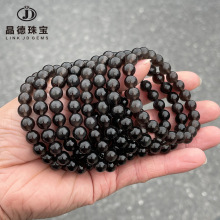 晶德珠宝 7A天然冰种彩眼黑曜石圆珠手串男女款简约手链饰品批发