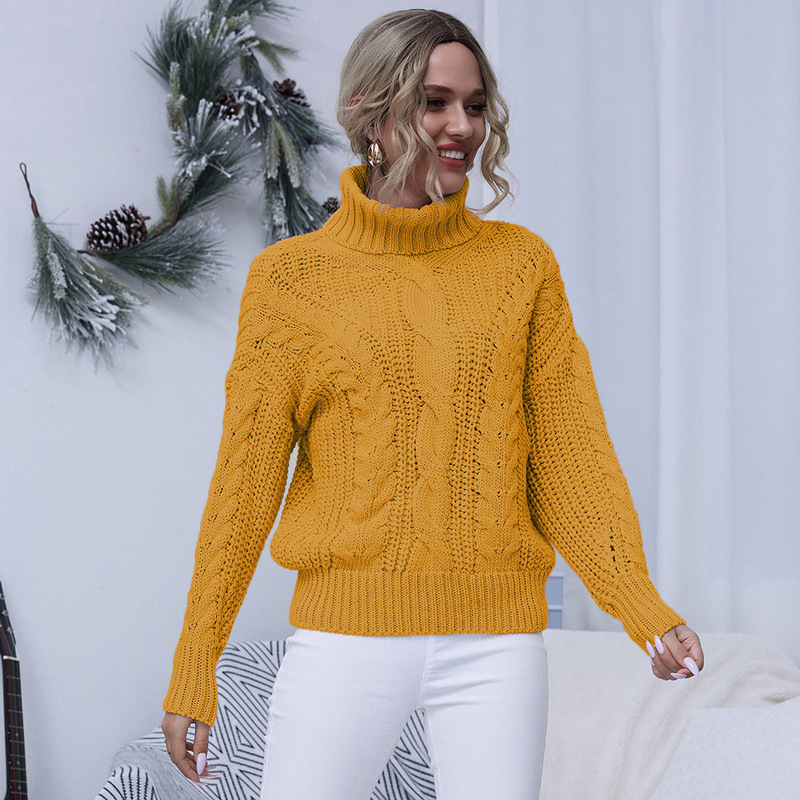 Amazon Sweater 2024 Autumn and Winter New Sweater European and American Large Size Turtleneck Turtleneck Lantern Sleeve European and American Sweater Trendy
