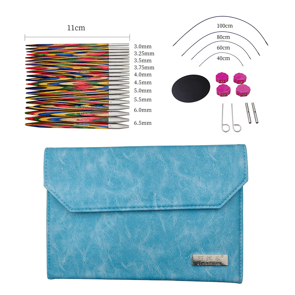 Herramientas de tejido nuevo color abedul madera sintética suéter aguja desmontable aguja de anillo un conjunto de 10 bolsas PU