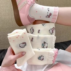 2025 春の新靴下日本の漫画猫ジャカード女性のミッドカーフソックスかわいい多用途学生綿の靴下通気性