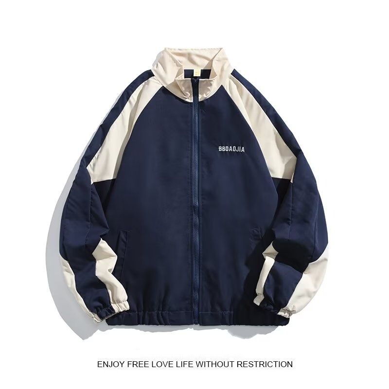 Japanese Style Vintage Contrast Color Stitching Collar Jacket Men's Spring and Autumn Fashion Brand Loose College Style Casual Jacket for Couple Japanese Style Vintage Contrast Color Stitching Collar Jacket Men's Spring and Autumn Fashion Brand Loose College Style Casual Jacket for Couple