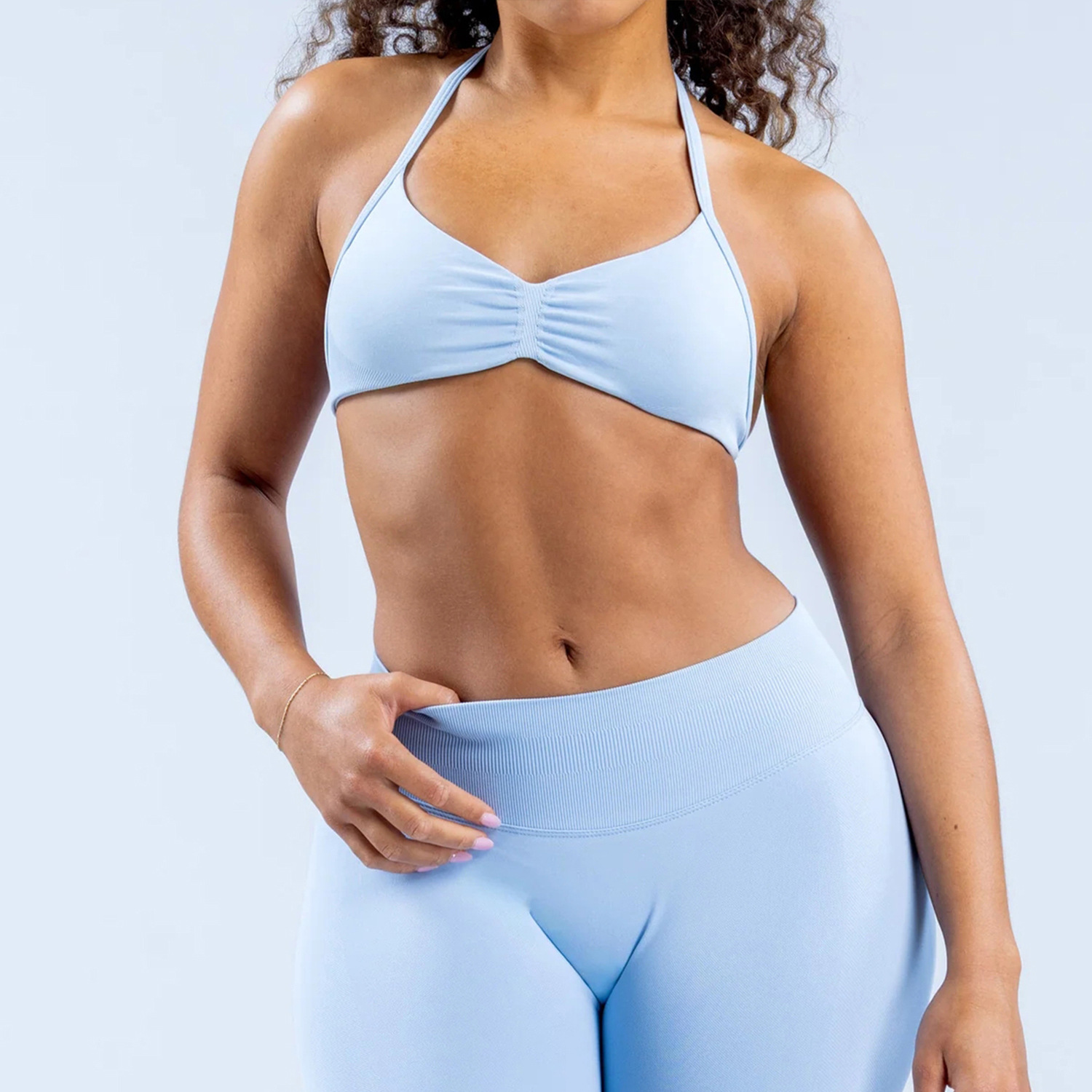 Chaleco halter de yoga sin costuras transfronterizo pantalones de yoga de cadera elásticos altos pantalones de fitness tirantes conjunto de sujetador deportivo