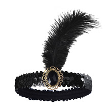 1920s蓋茨比化妝舞會黑色羽毛頭飾女 萬聖節單身派對羽毛頭帶現貨