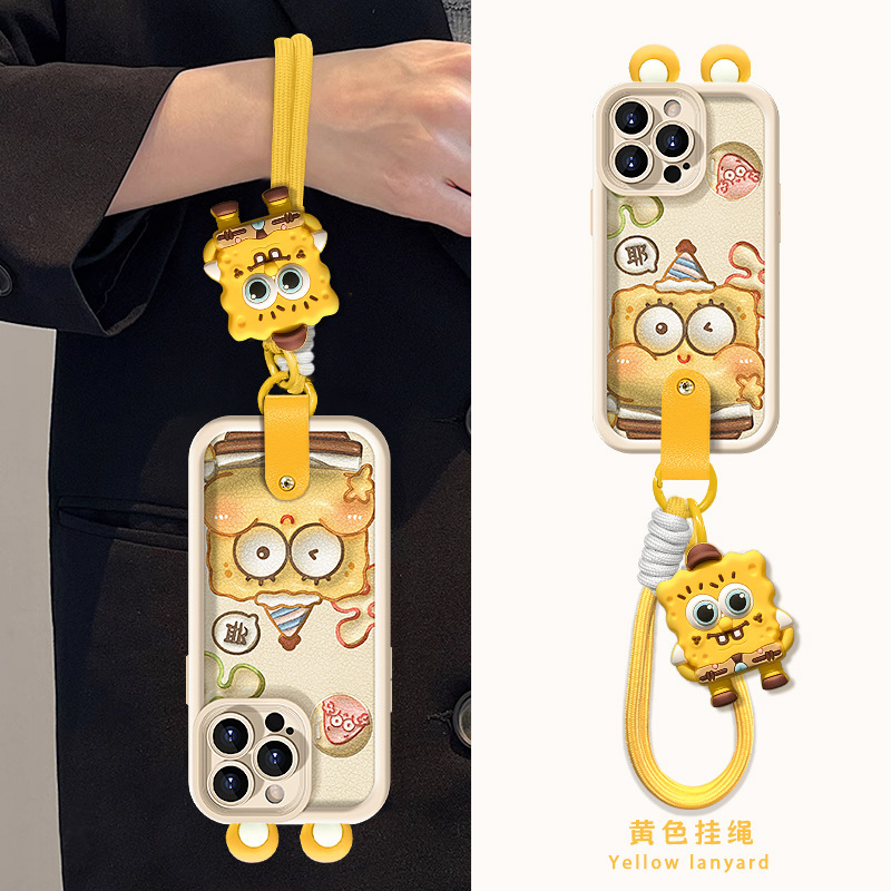 Cute Expansion Spongebob Baby Doll Lanyard for Apple 16PRO Phone Case 15 Silicone Lambskin X Drop-Resistant Cute Expansion Spongebob Baby Doll Lanyard for Apple 16PRO Phone Case 15 Silicone Lambskin X Drop-Resistant