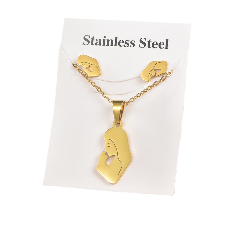 Europa y América transfronteriza traje de acero de titanio colgante pequeño animal Stud pendientes unisex accesorios de la joyería de comercio exterior de dos piezas conjunto