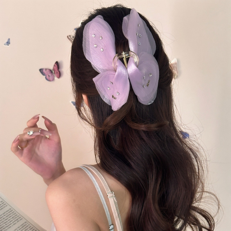 Pure Desire Super Fairy ハイエンドメッシュラージリボングリッパー頭飾り女性の後頭部ヘアピンファッショナブルで多用途なイン|undefined