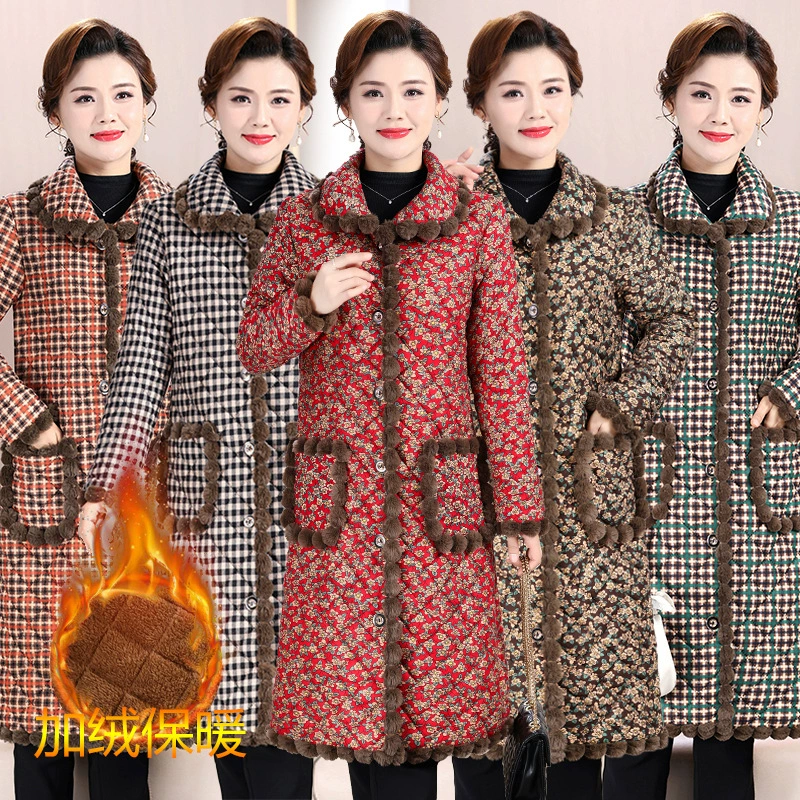 Одежда для женщин среднего и пожилого возраста Осенне-зимнее пальто на хлопковой подкладке средней длины на флисовой подкладке пальто на хлопковой подкладке 50 лет 60 мам зима теплое пальто на хлопковой подкладке