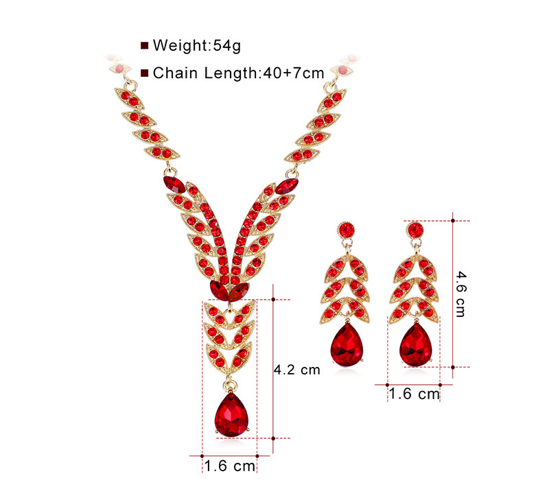 1 Set Elegant Leaf Water Droplets Alloy Glass Inlay Rhinestones Women's Earrings Necklace display picture 1