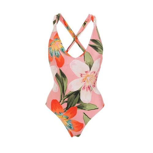 2024 European and American-style sexy fashion one-piece bikini two-piece set with cross-border printed maxi dress—beach & resort swimwear