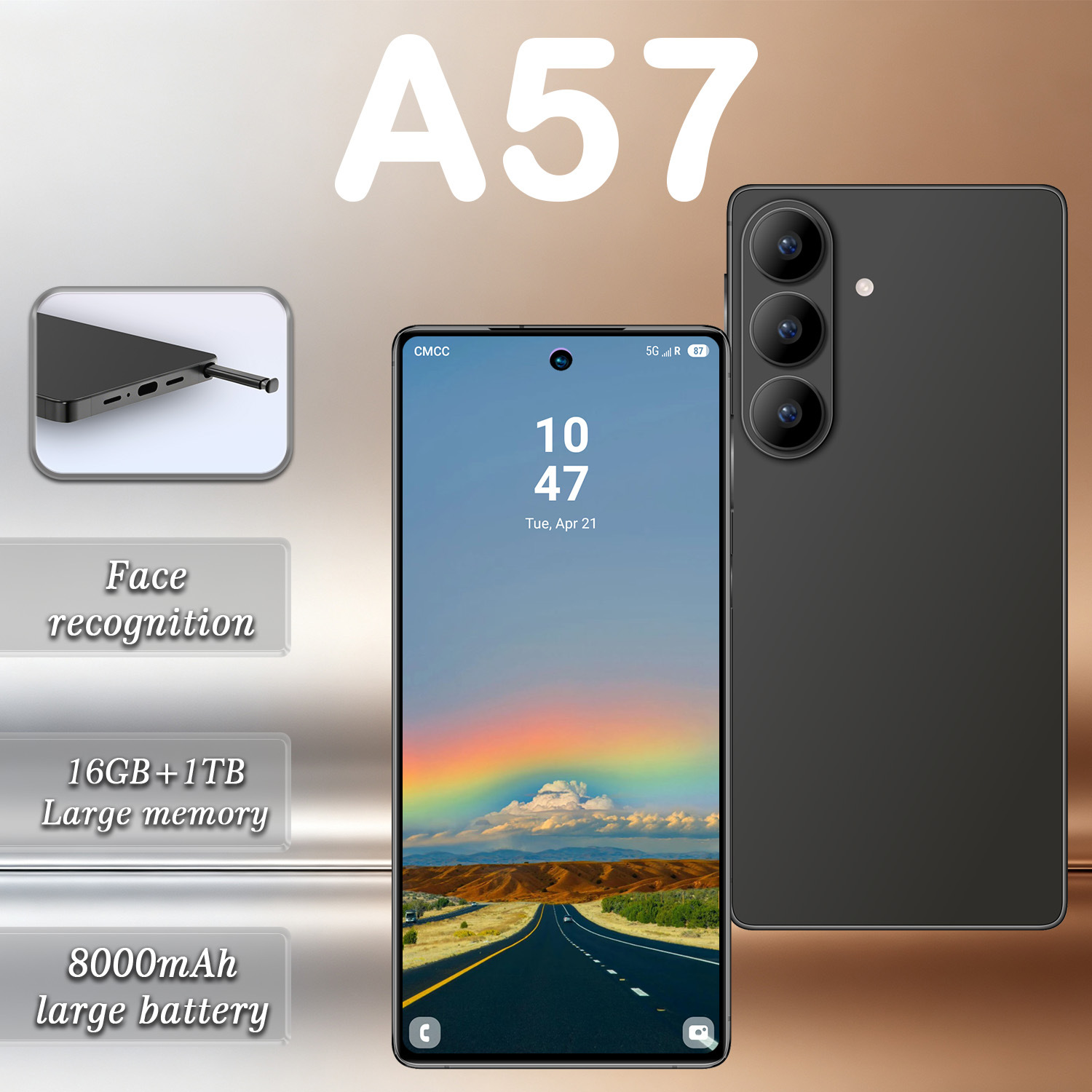 New Cross-Border A57 Android Smart 5g Phone 7.3inch Foreign Trade Phone Factory Price Available for Dropshipping Tmtk