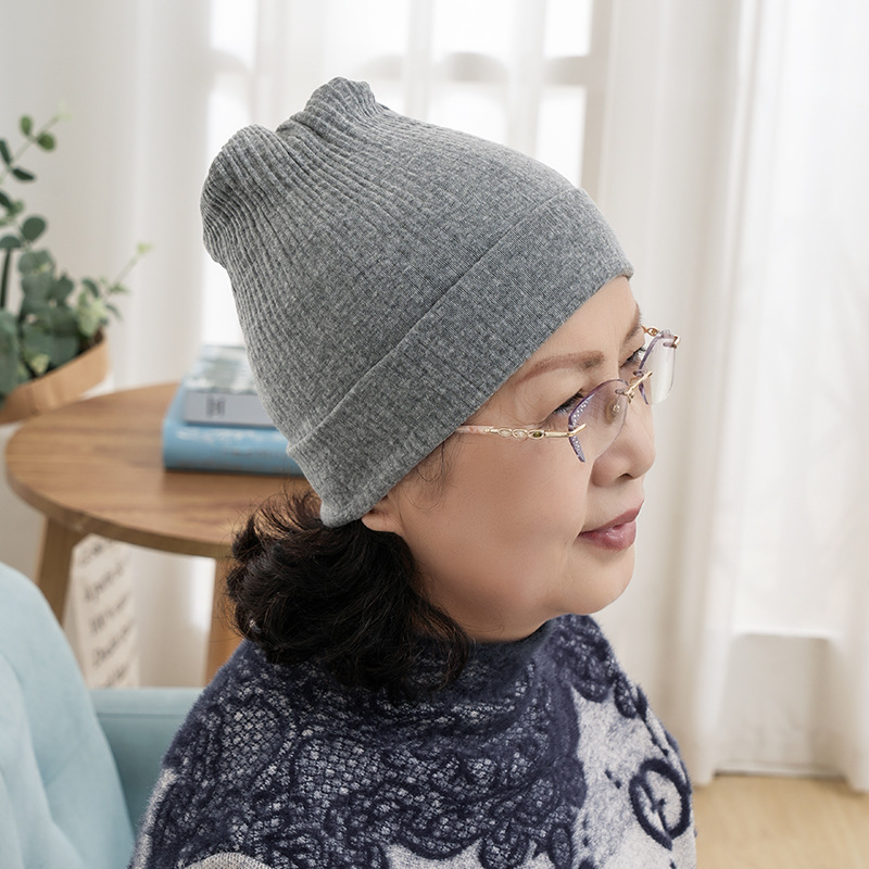 秋冬季老年人针织双层保暖帽子孕妇月子弹性帽子冬季加厚保暖帽子