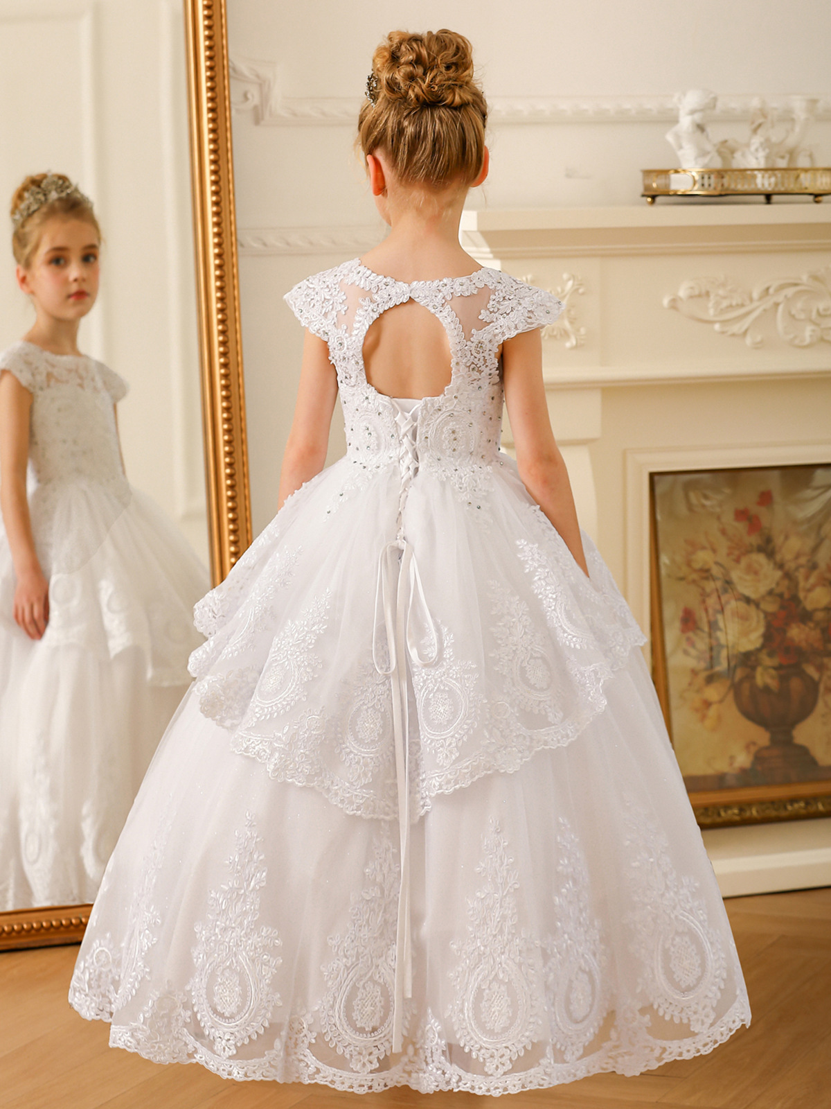 Europa transfronteriza comercio exterior vestido infantil floral vestido de novia niña encaje caliente correa de perforación espectáculo de desfile calzoncillos