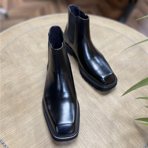  New Autumn and Winter Chelsea Boots Men's Genuine Leather Short Boots Business Formal Small Square Toe High Top Men's Leather Boots