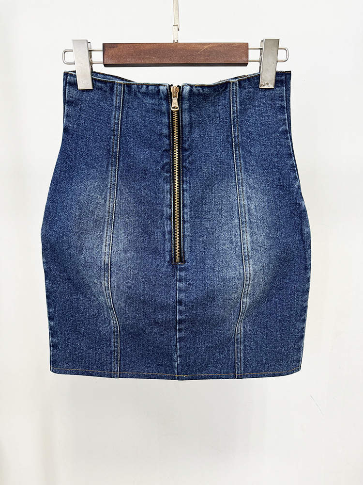 Socialite Slim Double Breasted Washed Denim Blazer Skirt Sets