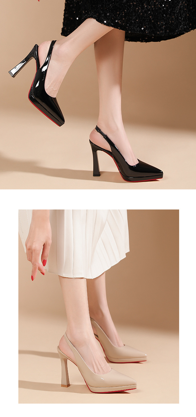 Sandal cao gót nữ mũi nhọn quai mảnh đế platform gót 10 cm — Màu da-10cm chi tiết 6