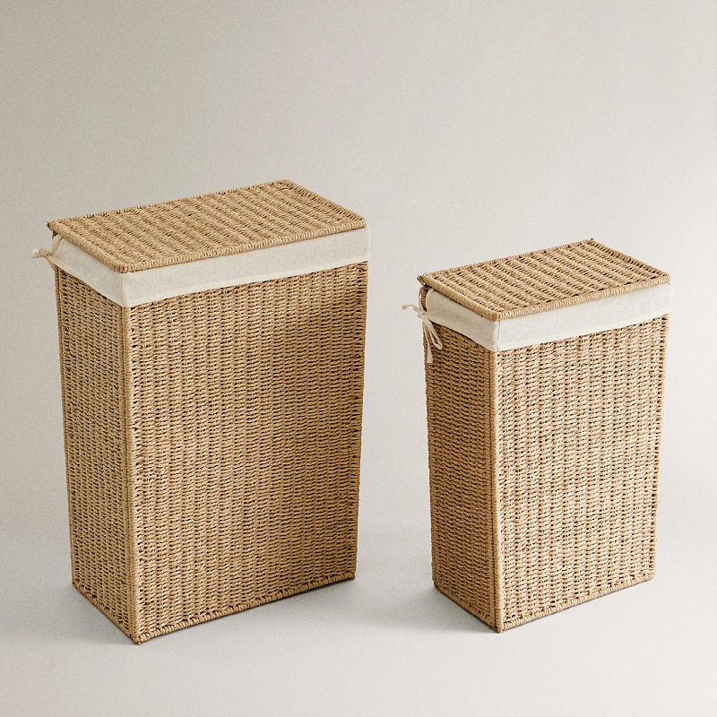 Amazon con cubierta cesto de lavandería plegable cuerdas de papel trenzando cesto de ropa sucia gran capacidad de ropa trenzada a mano cesto de almacenamiento