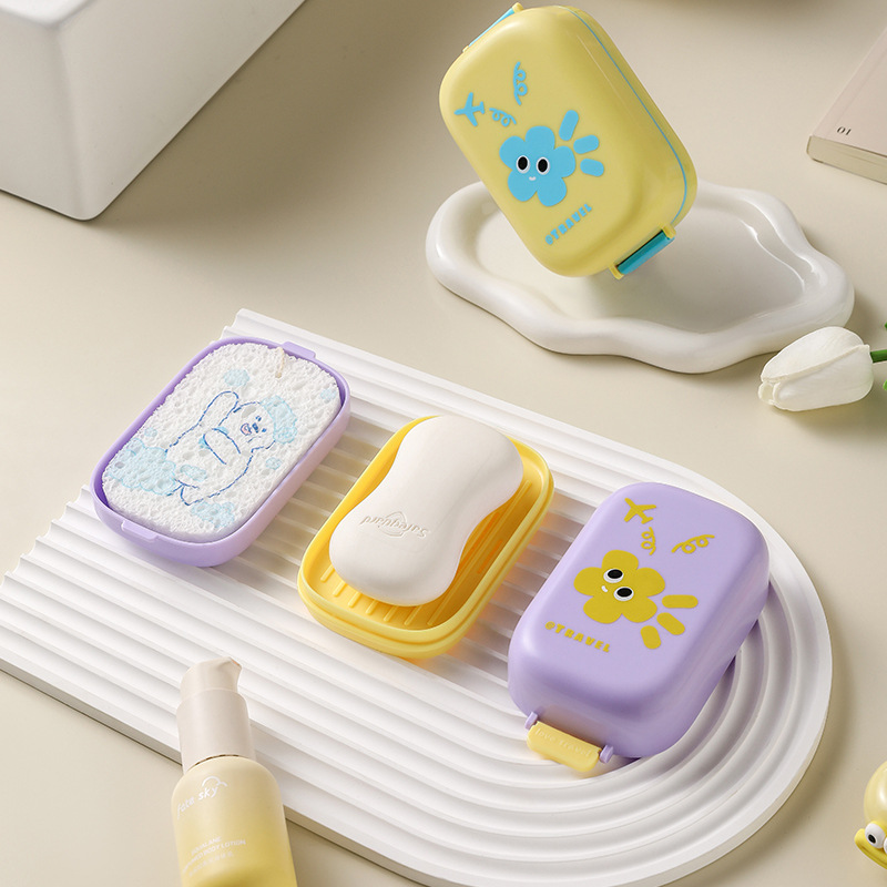 Caja de jabón de doble drenaje de dopamina de viaje portátil con tapa de alto valor con esponja Caja de jabón higiénico para el hogar y el baño