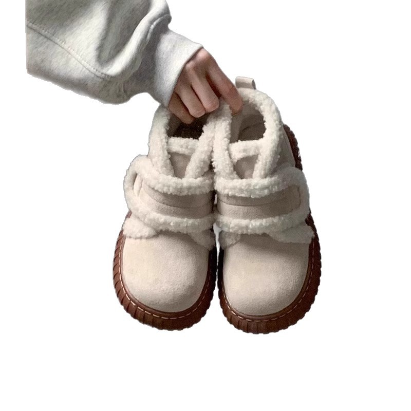 Magia coreana más vello y zapatos de algodón antideslizante grueso 2025 invierno y otoño nuevo calentamiento calentamiento de lana gruesa botas de nieve