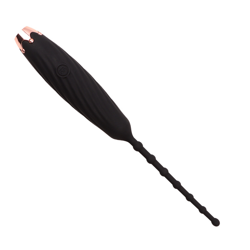 Vibrating Silicone Urethral Sound Stick with Button Control, Black — detail image 3