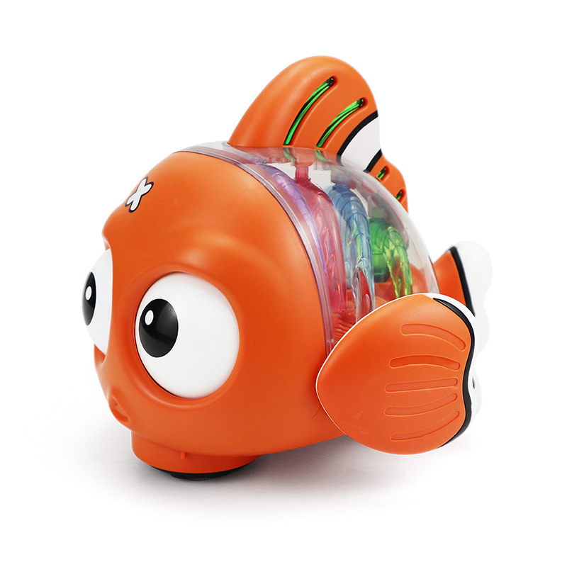 Nuevo estilo transfronterizo eléctrico universal transparente pez luz música ojos girando pez oscilante juguetes eléctricos para niños al por mayor