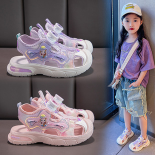 Girls' Toe Sandals Summer Children's Beach Shoes 2025 New Cartoon Children's Shoes Non-slip Soft Sole Girls Princess Shoes